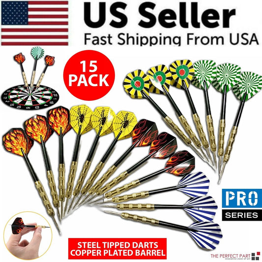 Professional Steel Tip Darts Set - 5 Sets (15 Pcs) with Slim Barrel and Dart Flights