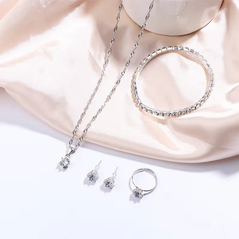 Unveiling Luxury: Stunning Rhinestone Jewelry Set for Women - Ring, Necklace, Earrings & Bracelet Ensemble