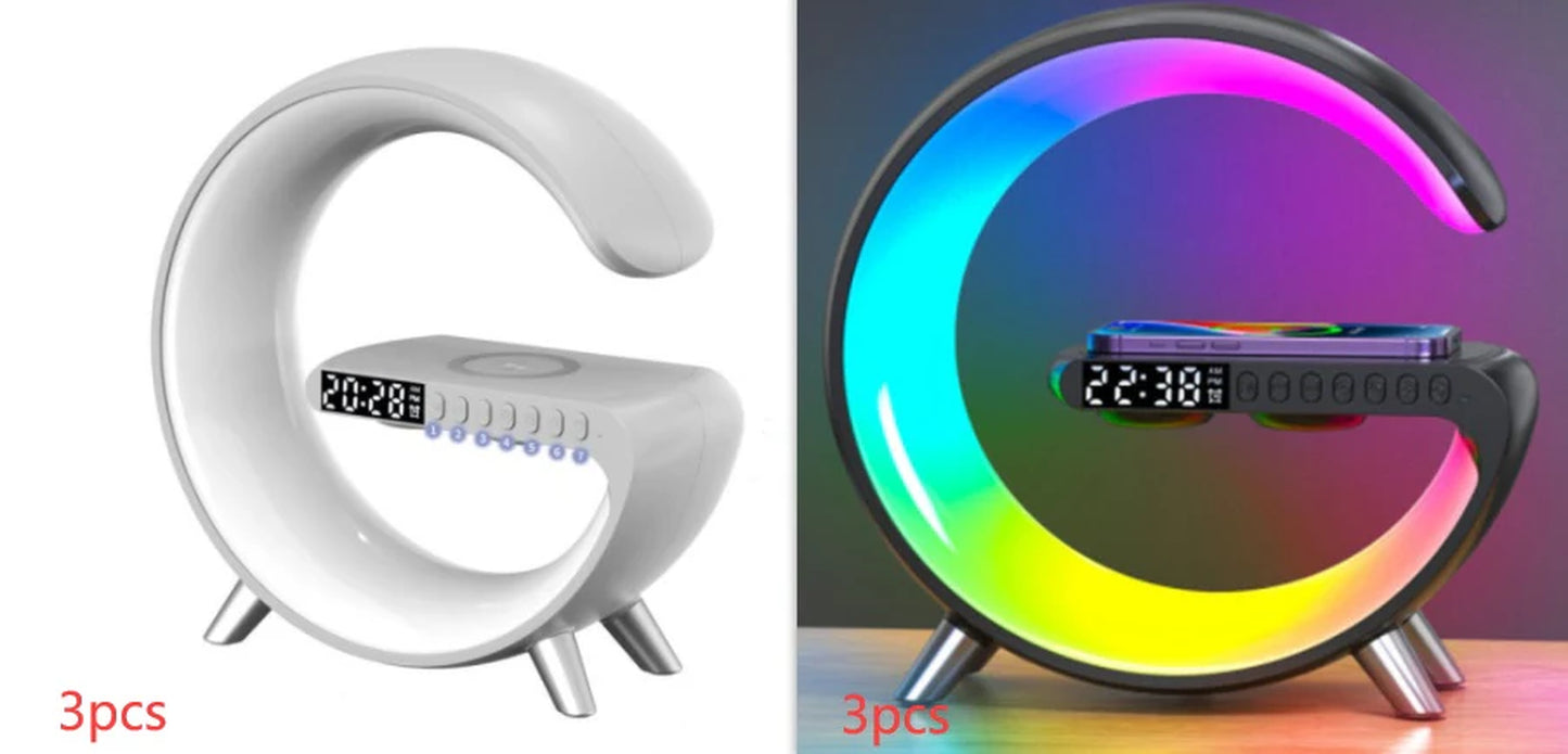 Innovative G-Shaped LED Lamp with Bluetooth Speaker & Wireless Charger - Smart App-Controlled Mood Light for Bedroom & Home Decor