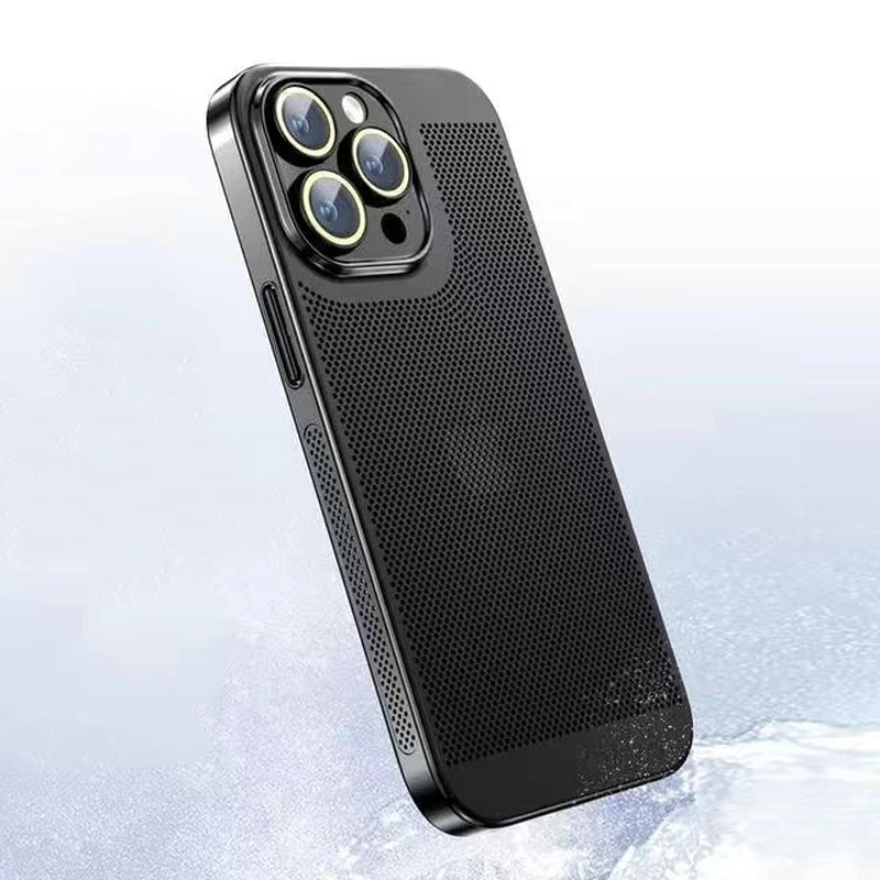 Stay Cool and Stylish: The Ultimate Heat Dissipation Phone Case for iPhone 11-16 Pro Max & Mini with a Snazzy Electroplated Border and Honeycomb Mesh!