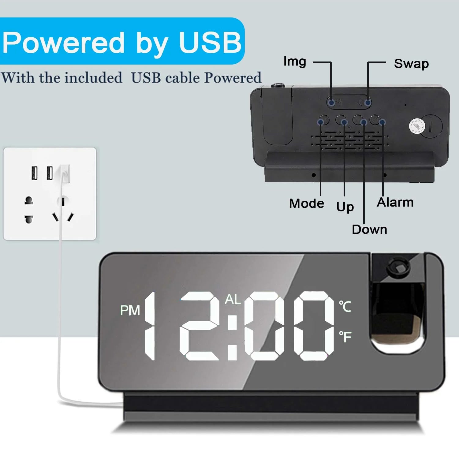 Time-Telling Ninja: Your Ultimate Bedside Buddy with Projector, USB Power, and the Loudest Wake-Up Call!