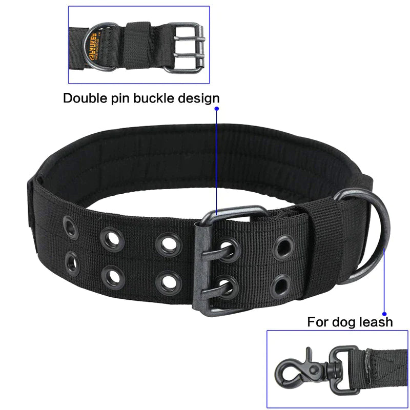 Heavy Duty 2" Wide Tactical Nylon Dog Collar for Large Breeds - K9 Military Style with Durable Metal Buckle