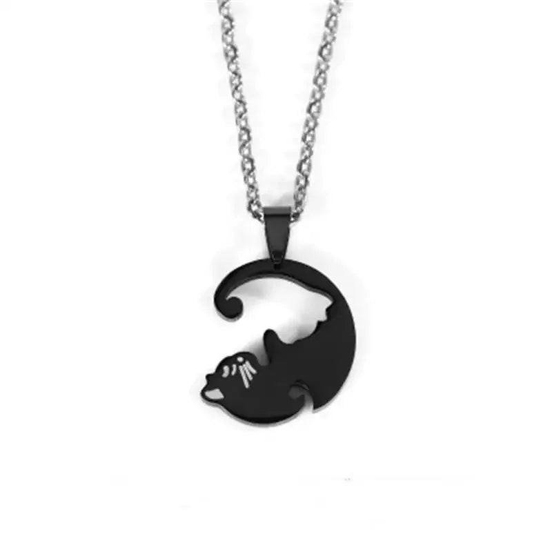 Charming Cat Couple Necklaces - Stainless Steel Black & White Kitten Pendants for Lovers & Friends