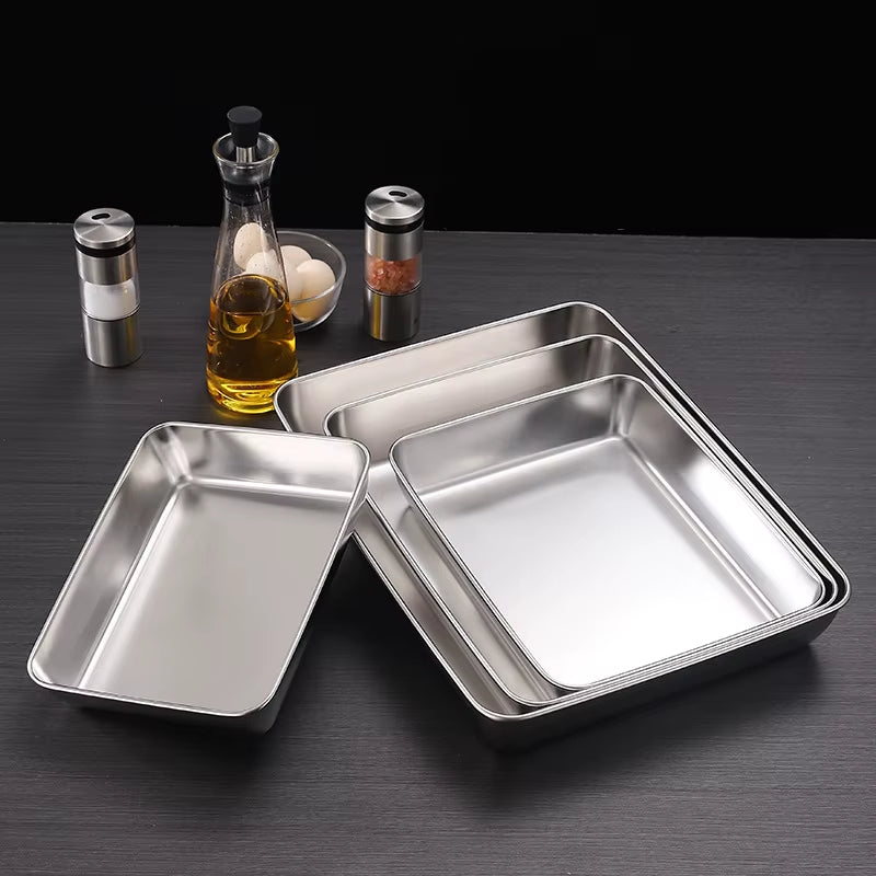 Premium Stainless Steel Rectangular Food Storage & Baking Tray - Deep Plates for Kitchen Organization