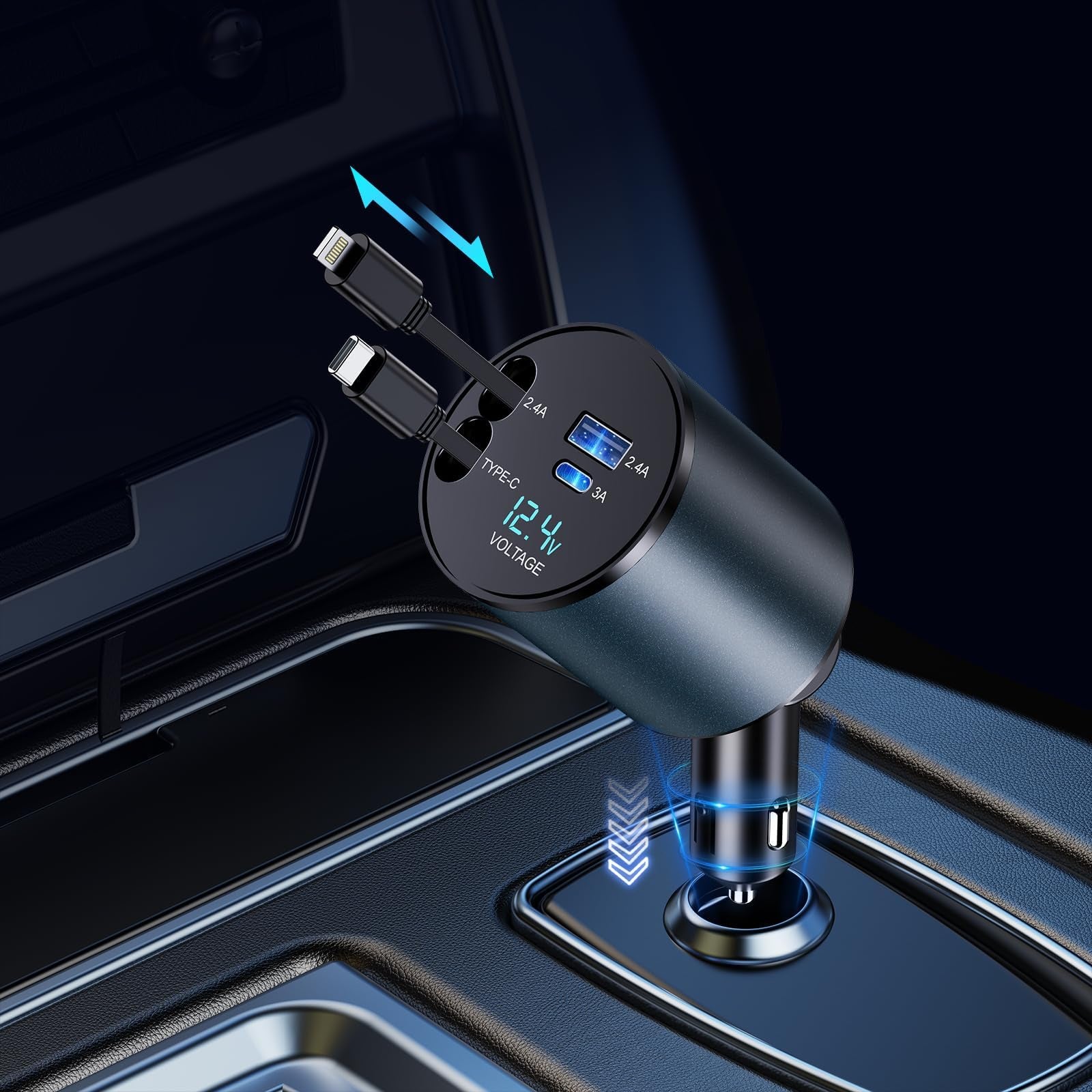 Ultimate 4-in-1 Retractable Fast Car Charger - 66W Power for iPhone 15/14/13/12/11, Galaxy & Pixel