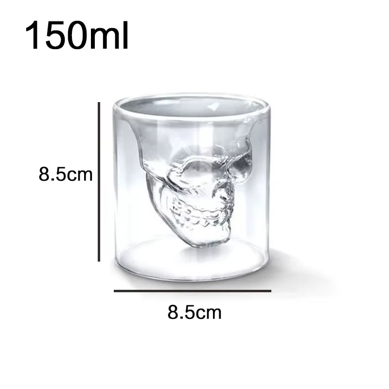 Double-Layered Transparent Skull Head Coffee Mug - Crystal Glass Cup for Whiskey, Wine, Vodka, and Beer