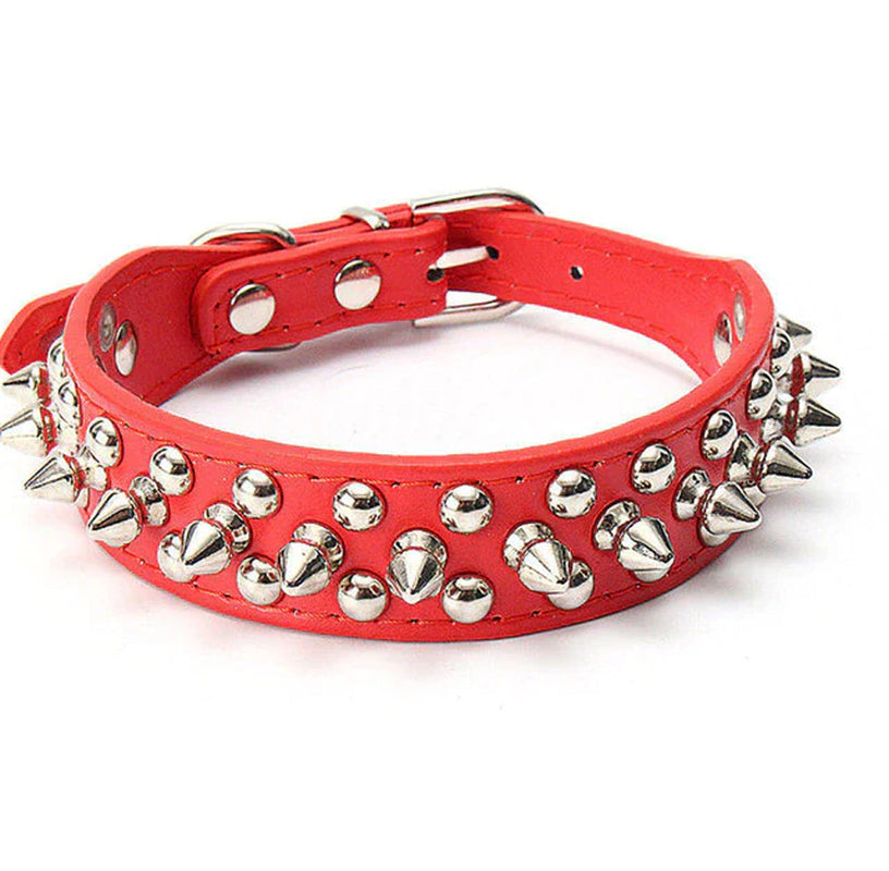 Stylish Spiked Studded Leather Dog Collar - Adjustable for Small to Large Pets, Perfect for Cats and Pit Bulls