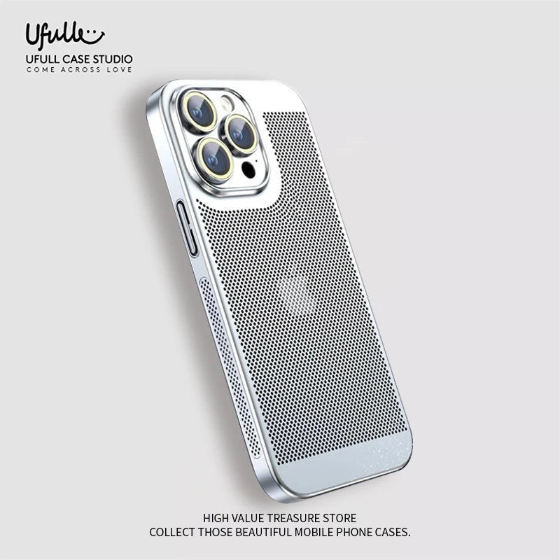 Stay Cool and Stylish: The Ultimate Heat Dissipation Phone Case for iPhone 11-16 Pro Max & Mini with a Snazzy Electroplated Border and Honeycomb Mesh!