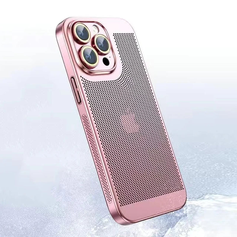 Stay Cool and Stylish: The Ultimate Heat Dissipation Phone Case for iPhone 11-16 Pro Max & Mini with a Snazzy Electroplated Border and Honeycomb Mesh!