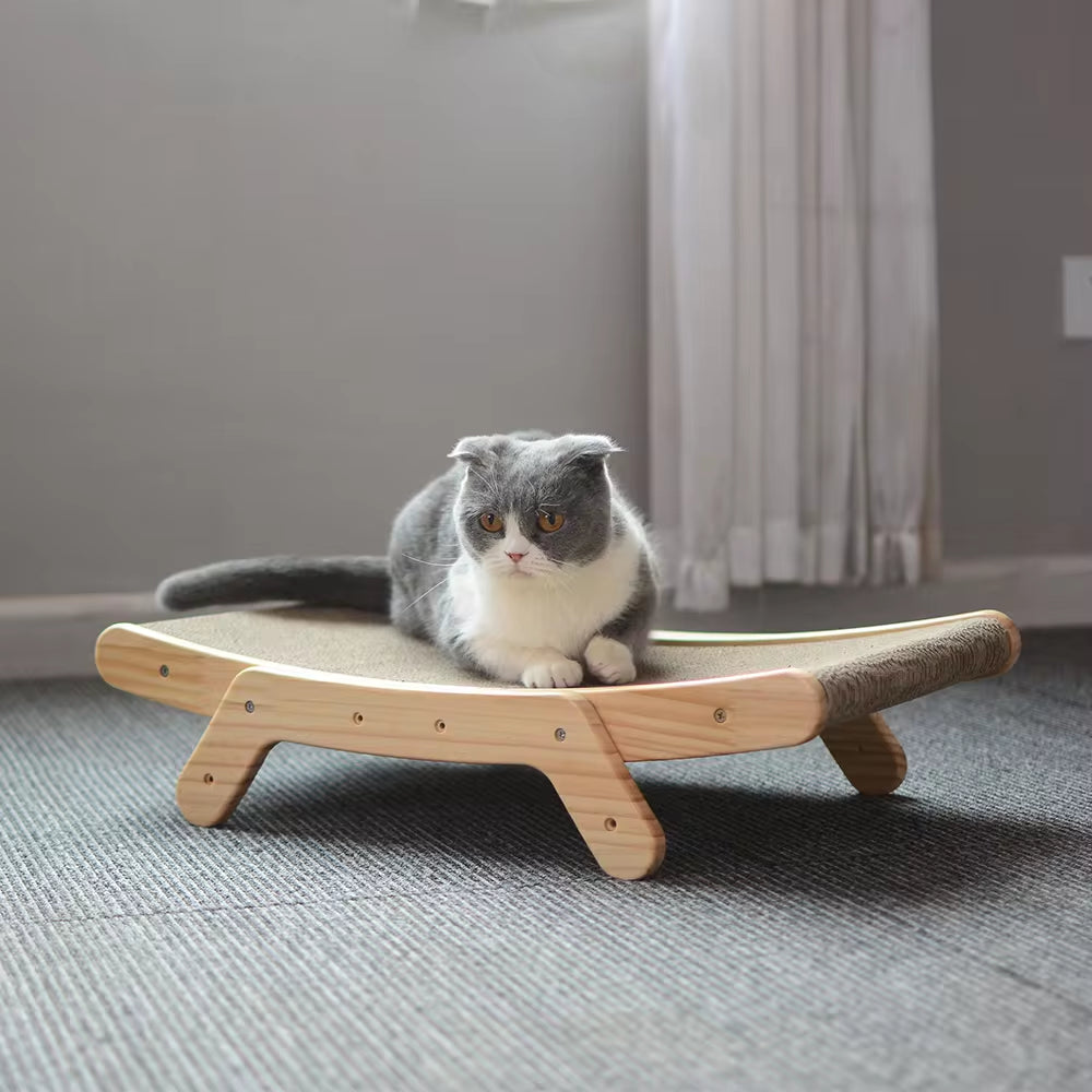 3-in-1 Wooden Cat Scratcher Lounge Bed - Detachable Scratching Post & Claw Grinding Toy