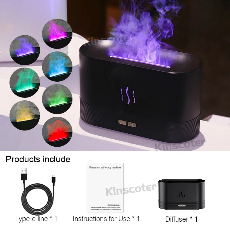 Ultrasonic Aroma Diffuser & Humidifier - LED Essential Oil Flame Lamp for Relaxing Cool Mist Ambiance