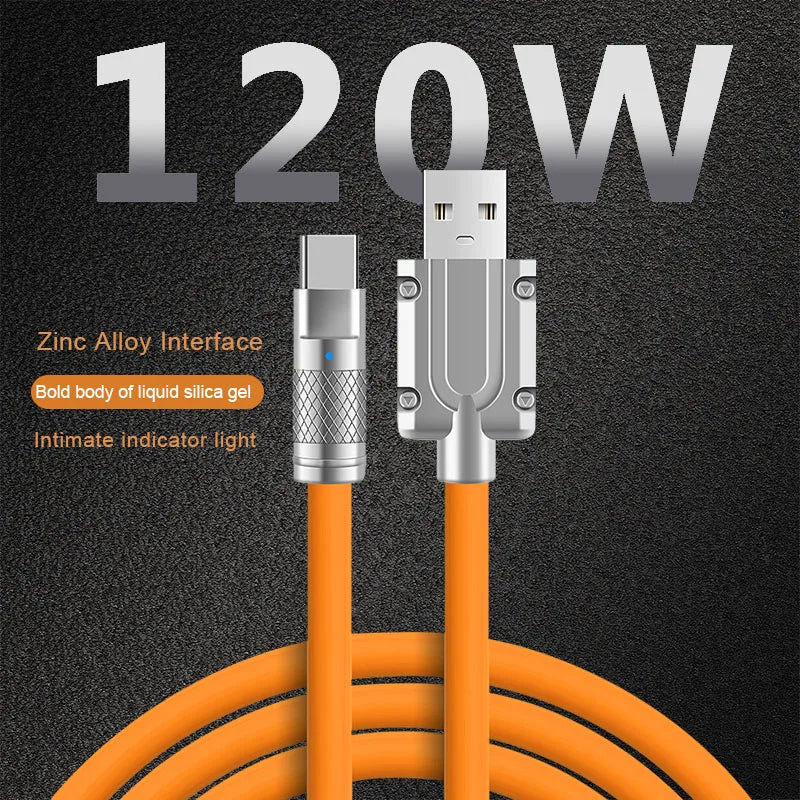 120W Super Fast Charge Liquid Silicone Type-C Cable - 1M for Xiaomi, Huawei, Samsung - Durable Zinc USB Data Line