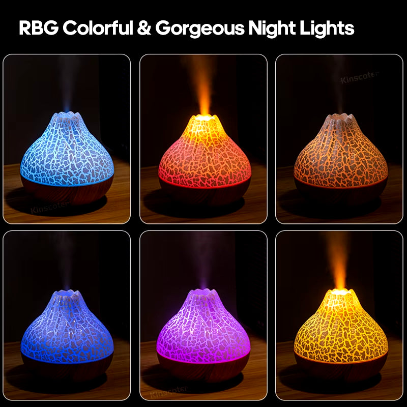 300ml Volcano Air Humidifier - USB Electric Mist Diffuser & Purifier with 7 Color Night Light