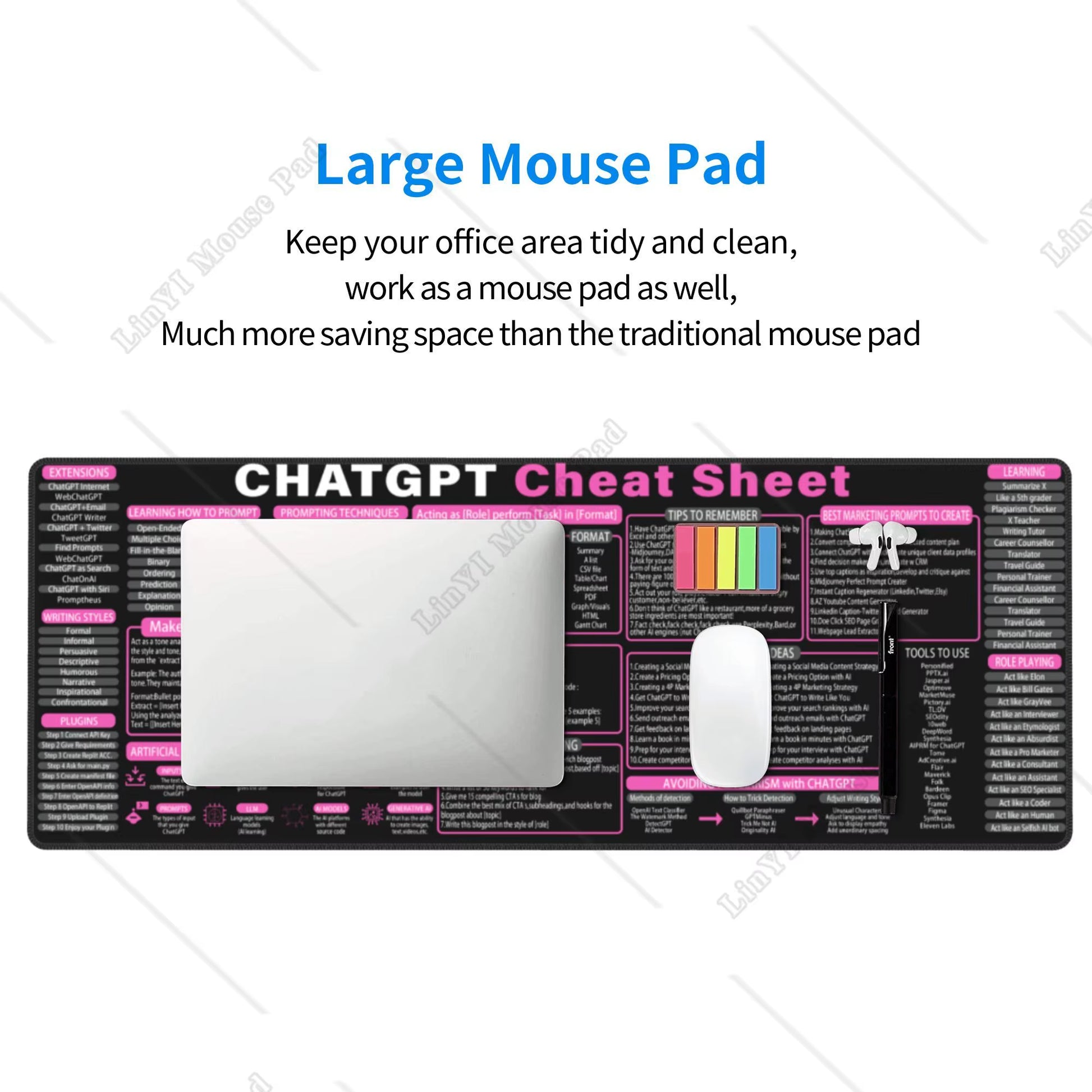 The Fabulous Pink Chat GPT Cheat Sheet Mouse Pad: Your Desk's New BFF for Coding and Chaos – Extra Large 31.5x11.8 Inch Awesomeness!