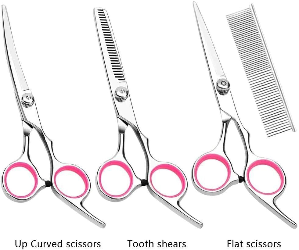 Premium Pet Dog Grooming Scissors Set - Stainless Straight, Curved & Thinning Shears for Perfect Grooming Results