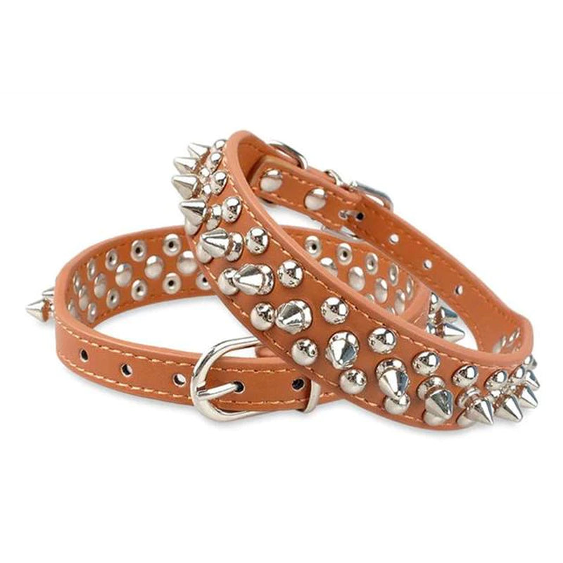 Stylish Spiked Studded Leather Dog Collar - Adjustable for Small to Large Pets, Perfect for Cats and Pit Bulls