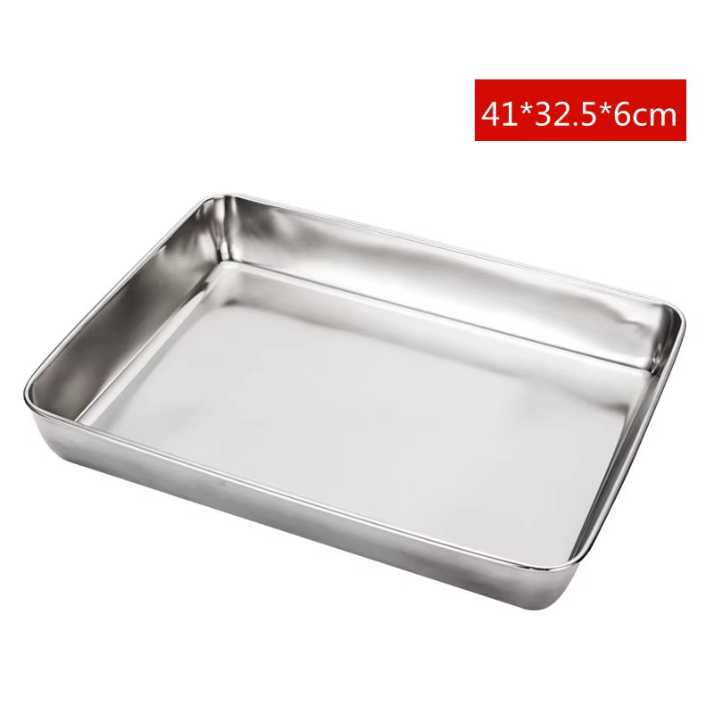 Premium Stainless Steel Rectangular Food Storage & Baking Tray - Deep Plates for Kitchen Organization