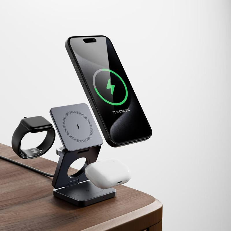 Get Charged with a Smile: The Foldable 15W Magnetic 3-in-1 Wireless Charging Station for All Your Apple Devices!