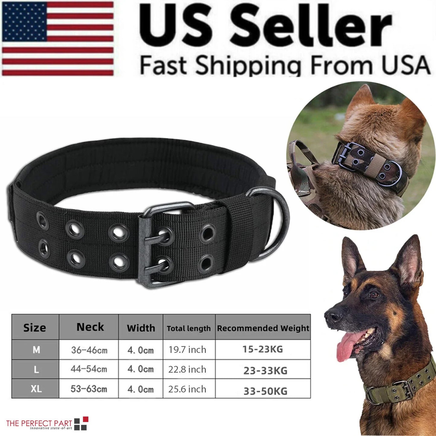 Heavy Duty 2" Wide Tactical Nylon Dog Collar for Large Breeds - K9 Military Style with Durable Metal Buckle