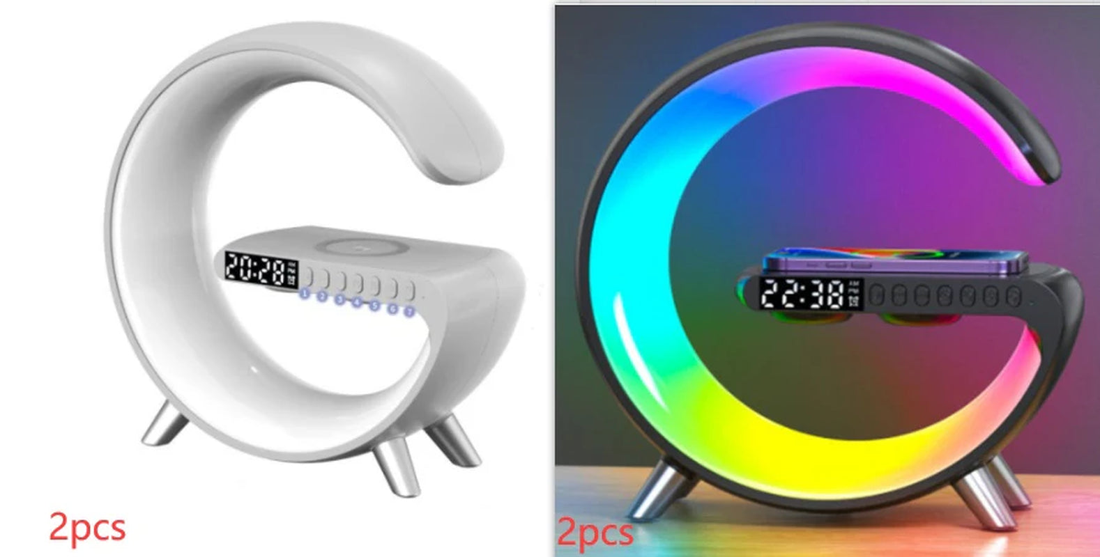 Innovative G-Shaped LED Lamp with Bluetooth Speaker & Wireless Charger - Smart App-Controlled Mood Light for Bedroom & Home Decor