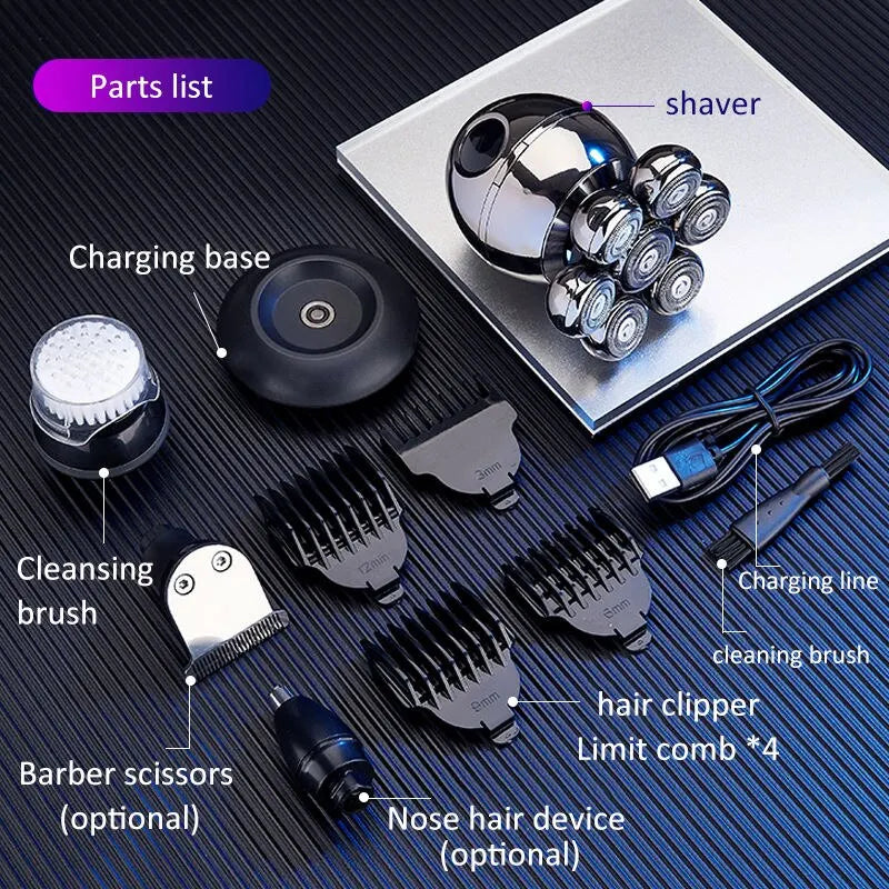 7D Floating Electric Shaver - Portable Waterproof Beard Trimmer & Skull Clipper for Men