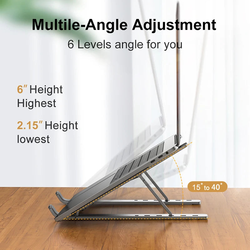 Adjustable Aluminum Alloy Laptop Stand - Foldable, Portable, and Non-Slip Cooling Holder for Your Notebook