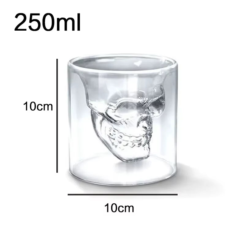 Double-Layered Transparent Skull Head Coffee Mug - Crystal Glass Cup for Whiskey, Wine, Vodka, and Beer