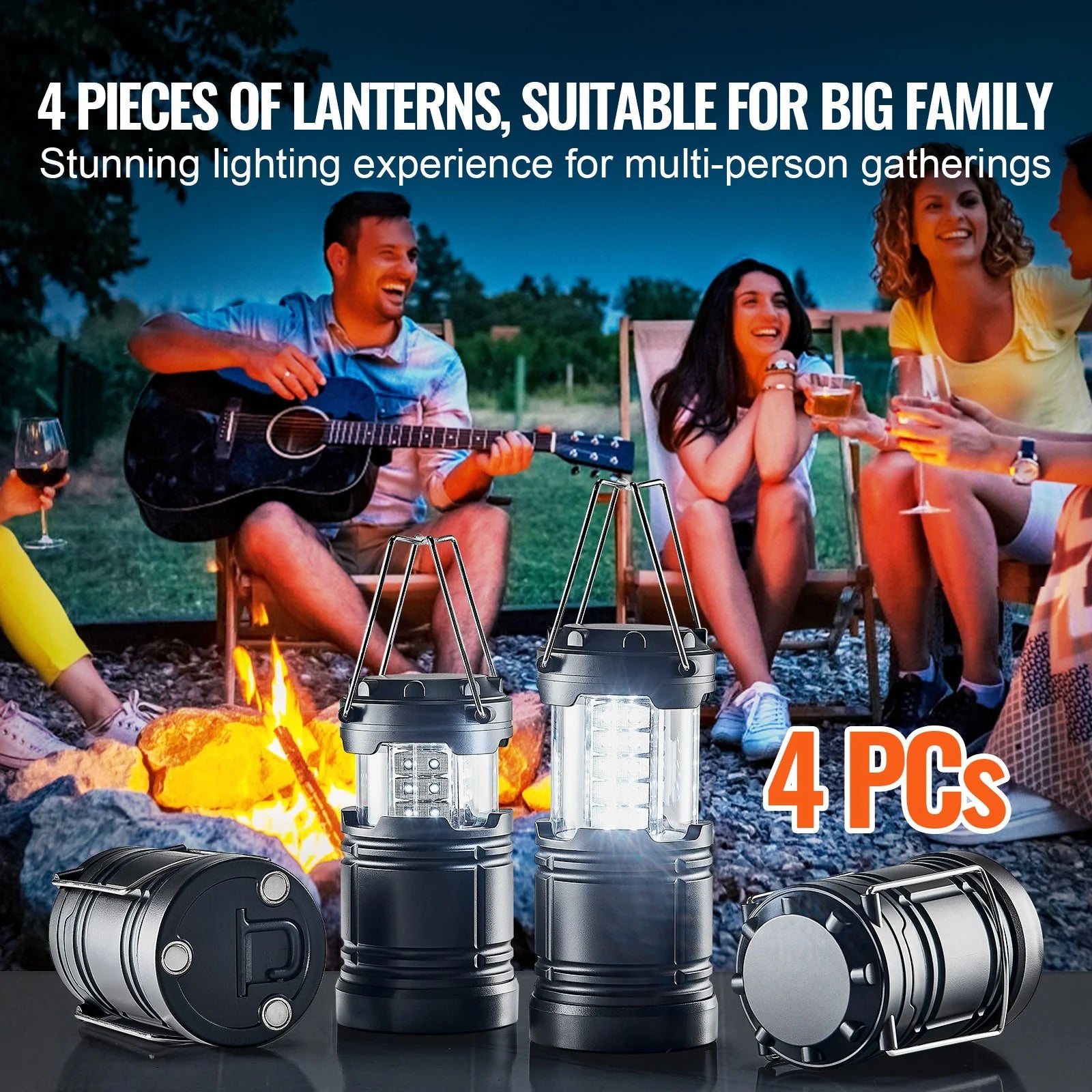 VEVOR Collapsible LED Camping Lanterns - Set of 4 Battery-Powered Lights for Outdoor Adventures