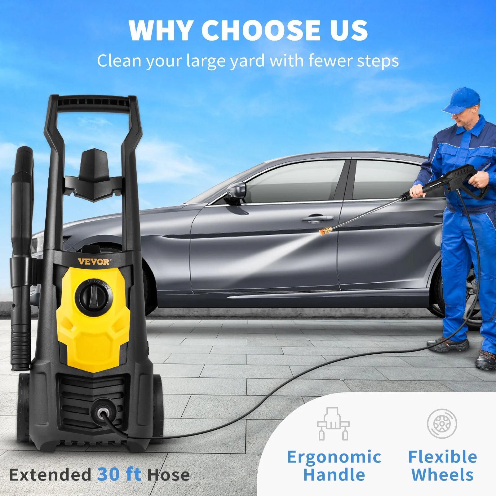 VEVOR 2000 PSI Electric Pressure Washer - 1.65 GPM, 30 Ft Hose & Reel, Foam Cannon, 5 Quick Connect Nozzles - Ideal for Cleaning Patios, Cars, Fences, Driveways - ETL Listed