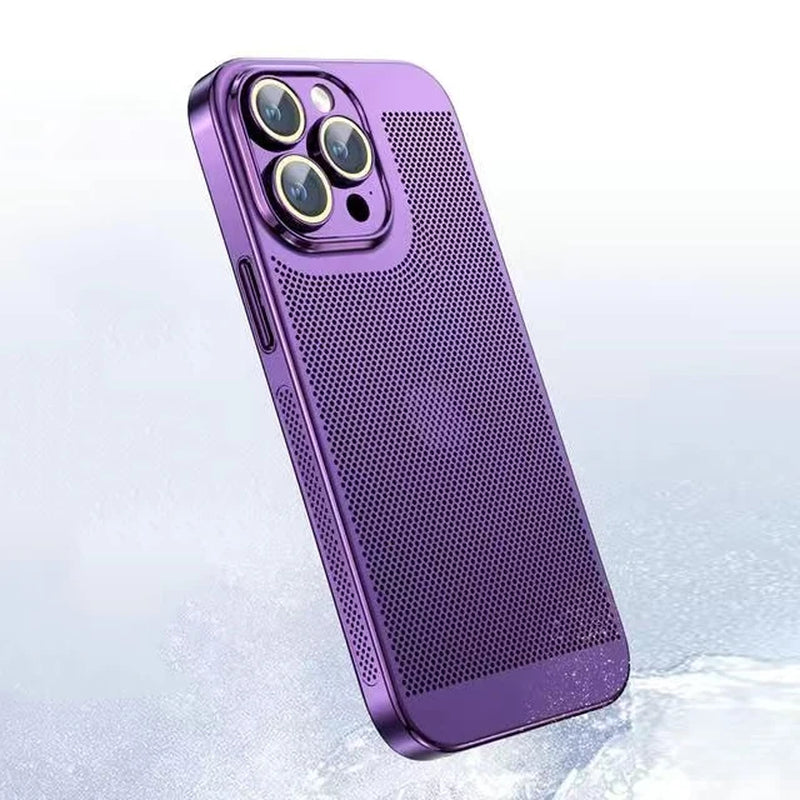 Stay Cool and Stylish: The Ultimate Heat Dissipation Phone Case for iPhone 11-16 Pro Max & Mini with a Snazzy Electroplated Border and Honeycomb Mesh!