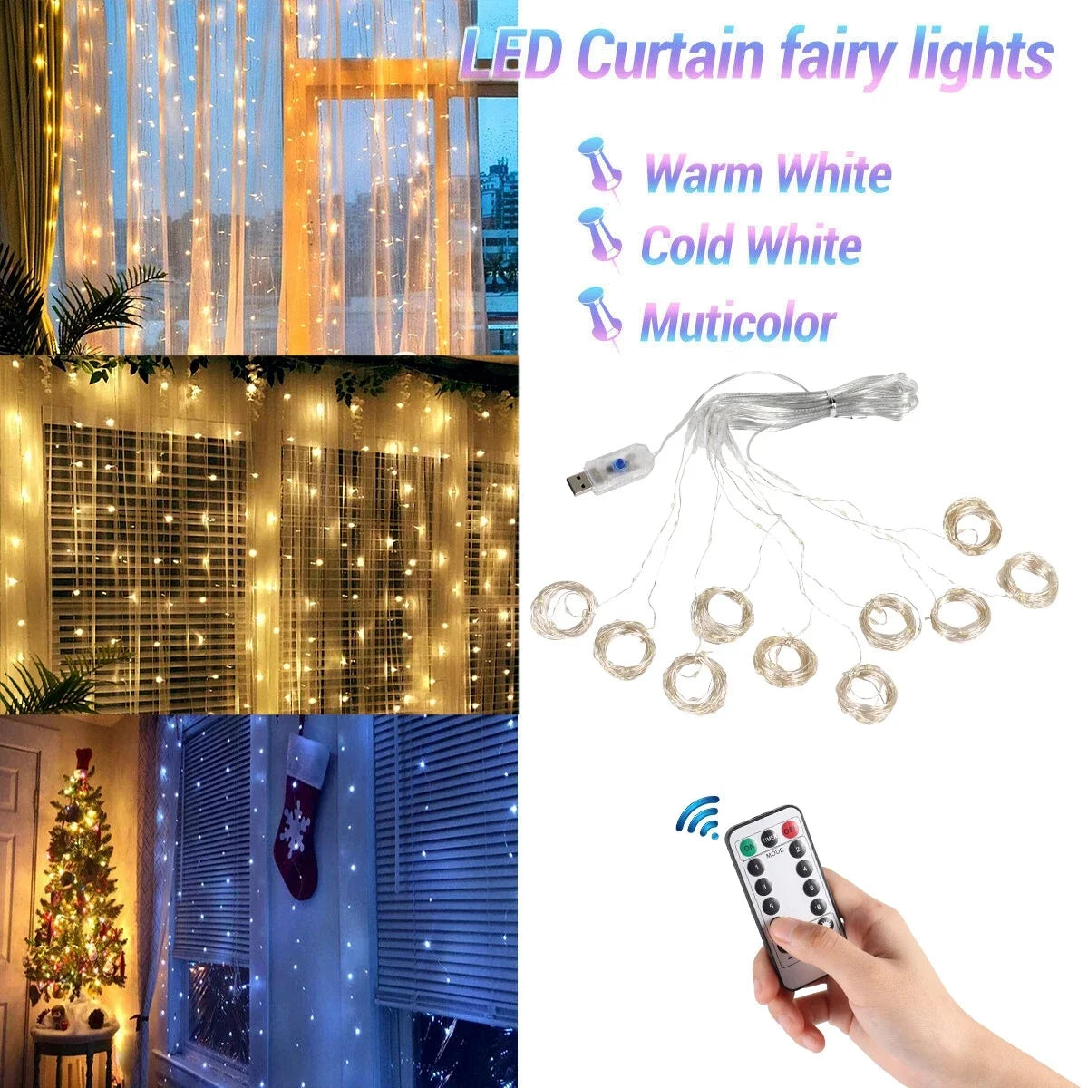 Enchanting Christmas Lights Curtain Garland - Festive Home Decor & Perfect Xmas Gifts for 2024 New Year Celebrations!