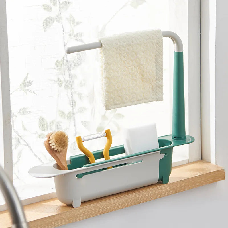 Telescopic Sink Shelf - Kitchen Organizer for Soaps, Sponges, and Drainage Storage