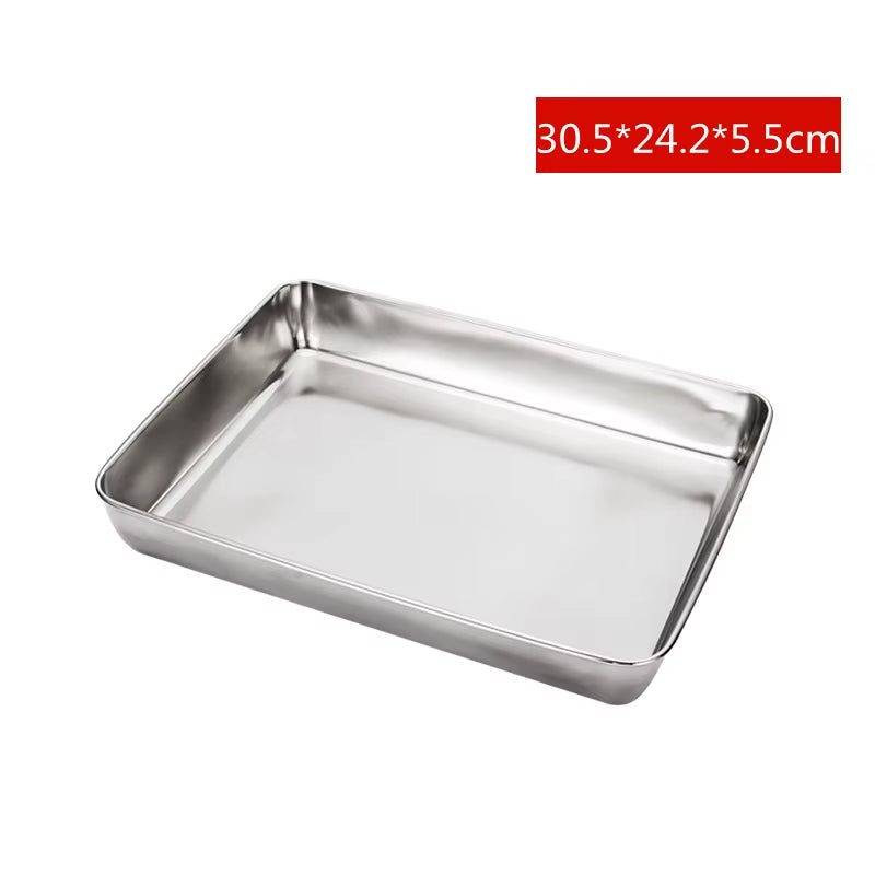 Premium Stainless Steel Rectangular Food Storage & Baking Tray - Deep Plates for Kitchen Organization