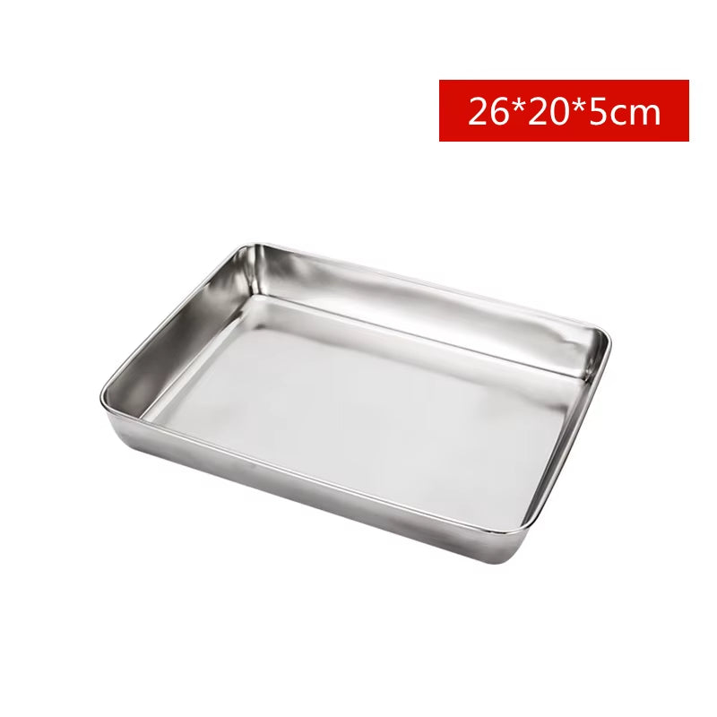 Premium Stainless Steel Rectangular Food Storage & Baking Tray - Deep Plates for Kitchen Organization