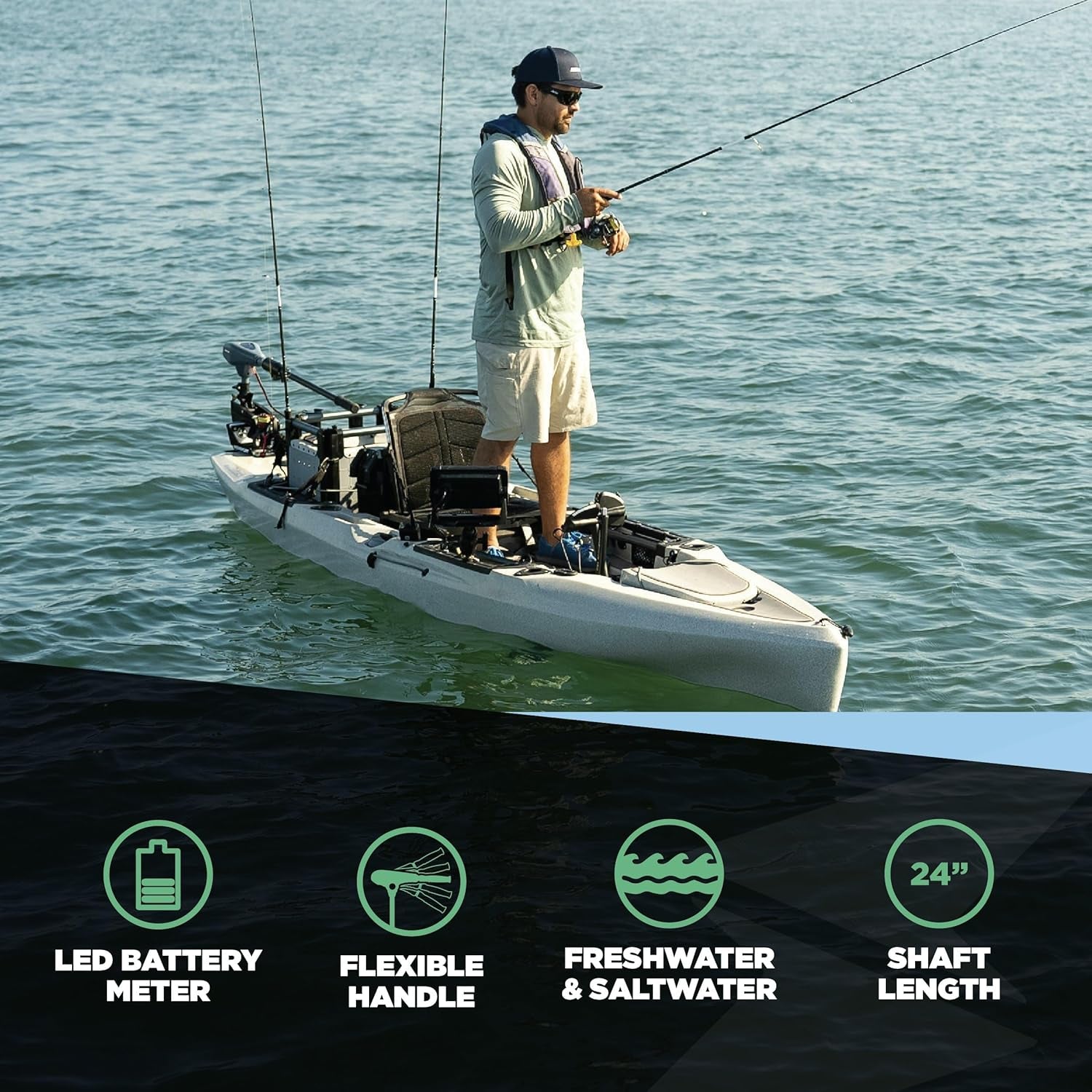 Kayak's Rocket-Powered Fish Finder: 55Lb Thrusting You Towards Dinner with a 24" Shaft and a Fancy Light Show!