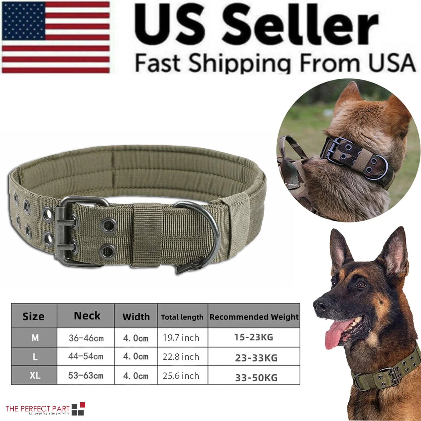 Heavy Duty 2" Wide Tactical Nylon Dog Collar for Large Breeds - K9 Military Style with Durable Metal Buckle