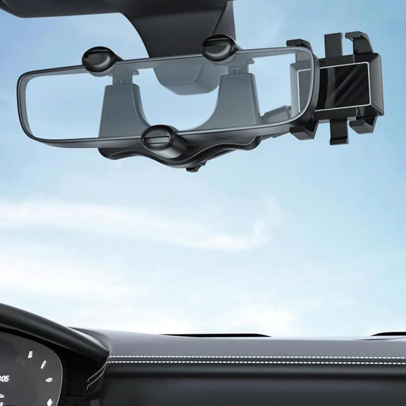 360° Rotatable Rearview Mirror Phone Holder - Universal Fit for All Cars & Phones, Retractable & Multifunctional Design