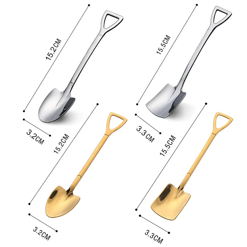 Stainless Steel Creative Shovel Shape Coffee & Tea Spoons Set - 4/8PCS Ice Cream Scoop Kitchen Accessories