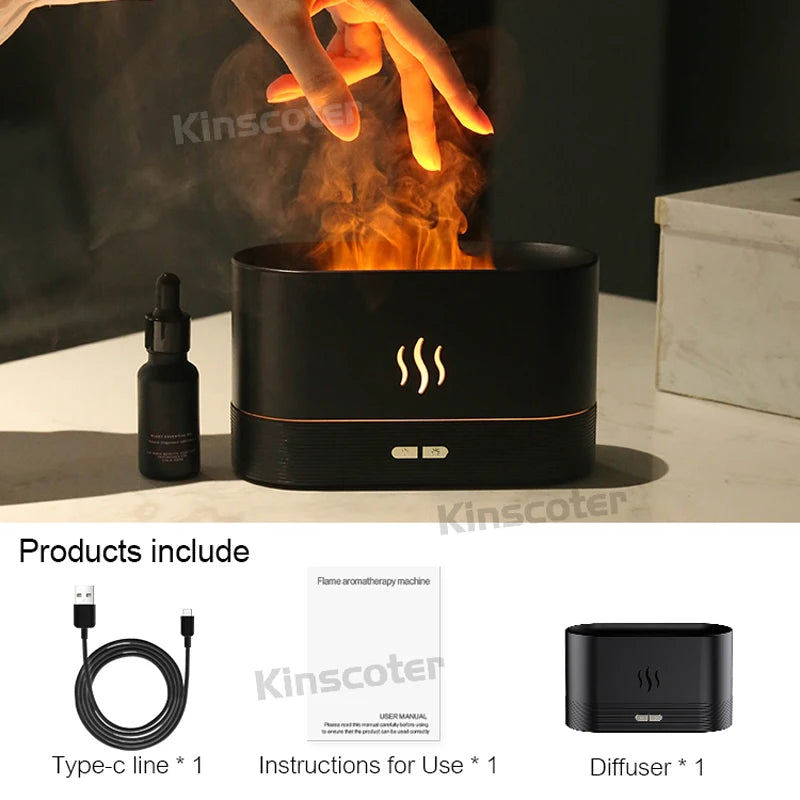 Ultrasonic Aroma Diffuser & Humidifier - LED Essential Oil Flame Lamp for Relaxing Cool Mist Ambiance