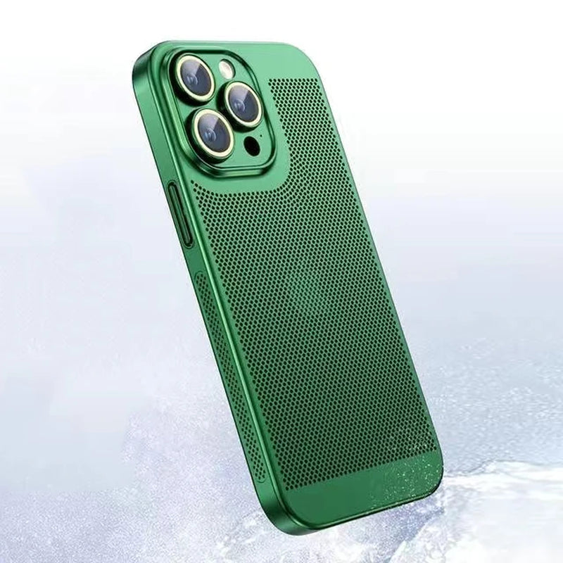 Stay Cool and Stylish: The Ultimate Heat Dissipation Phone Case for iPhone 11-16 Pro Max & Mini with a Snazzy Electroplated Border and Honeycomb Mesh!