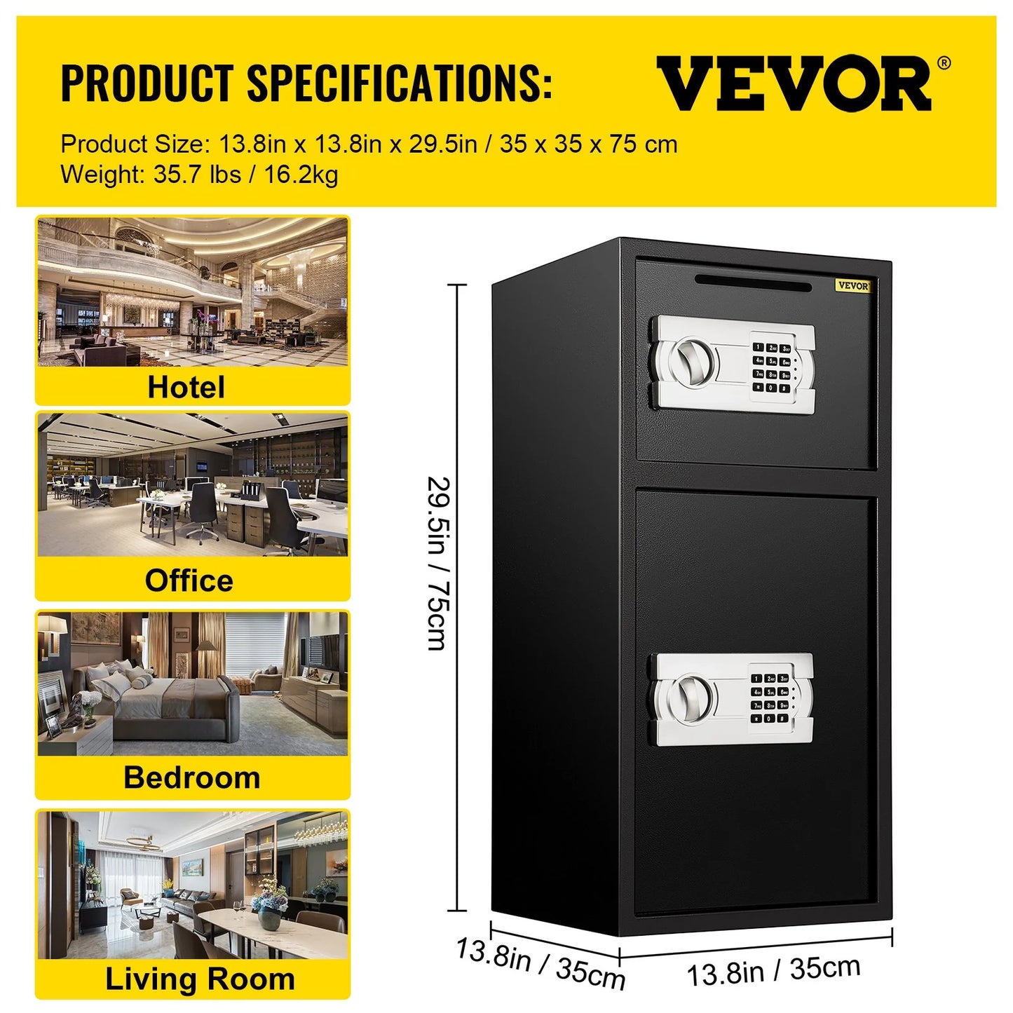 VEVOR 2.6 Cubic Feet Heavy-Duty Double Door Security Safe with Digital Lock - Ideal for Money, Guns, and Jewelry - Sleek Black Design