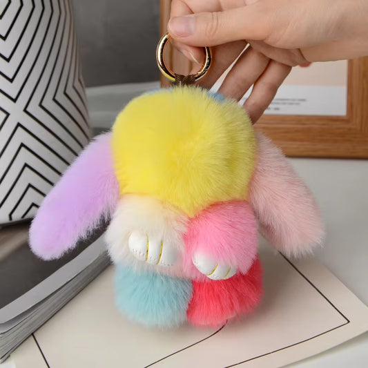 Adorable Fluffy Bunny Keychain - Cute Rabbit Pompom Charm for Bags and Cars - Perfect Gift for Women!