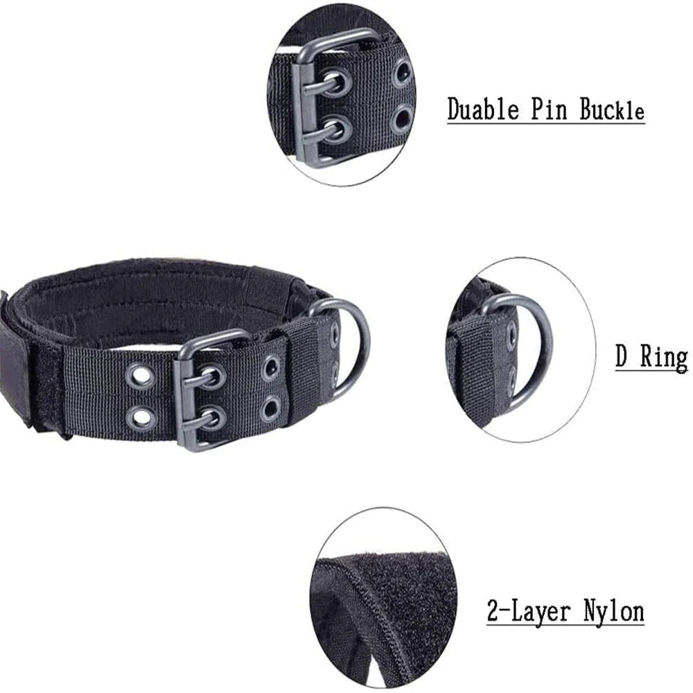 Heavy Duty 2" Wide Tactical Nylon Dog Collar for Large Breeds - K9 Military Style with Durable Metal Buckle