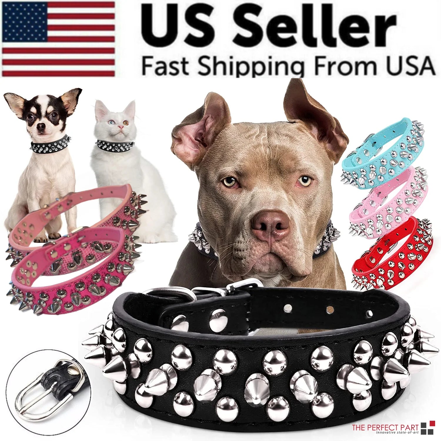 Stylish Spiked Studded Leather Dog Collar - Adjustable for Small to Large Pets, Perfect for Cats and Pit Bulls