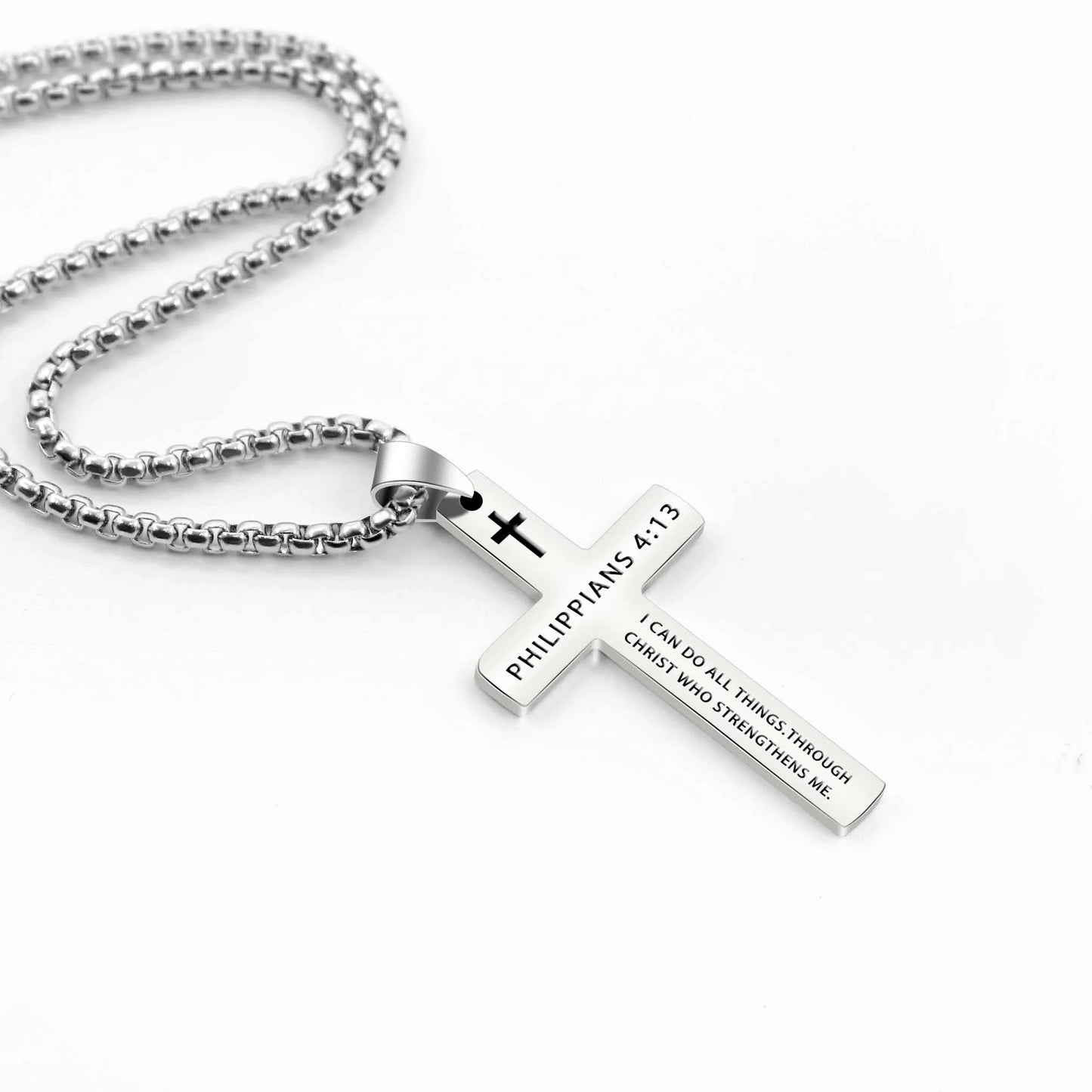 Stylish 304L Stainless Steel Jesus Cross Necklace for Men - Inspirational Bible Verse Jewelry