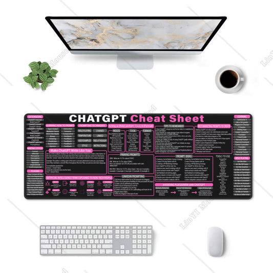 The Fabulous Pink Chat GPT Cheat Sheet Mouse Pad: Your Desk's New BFF for Coding and Chaos – Extra Large 31.5x11.8 Inch Awesomeness!