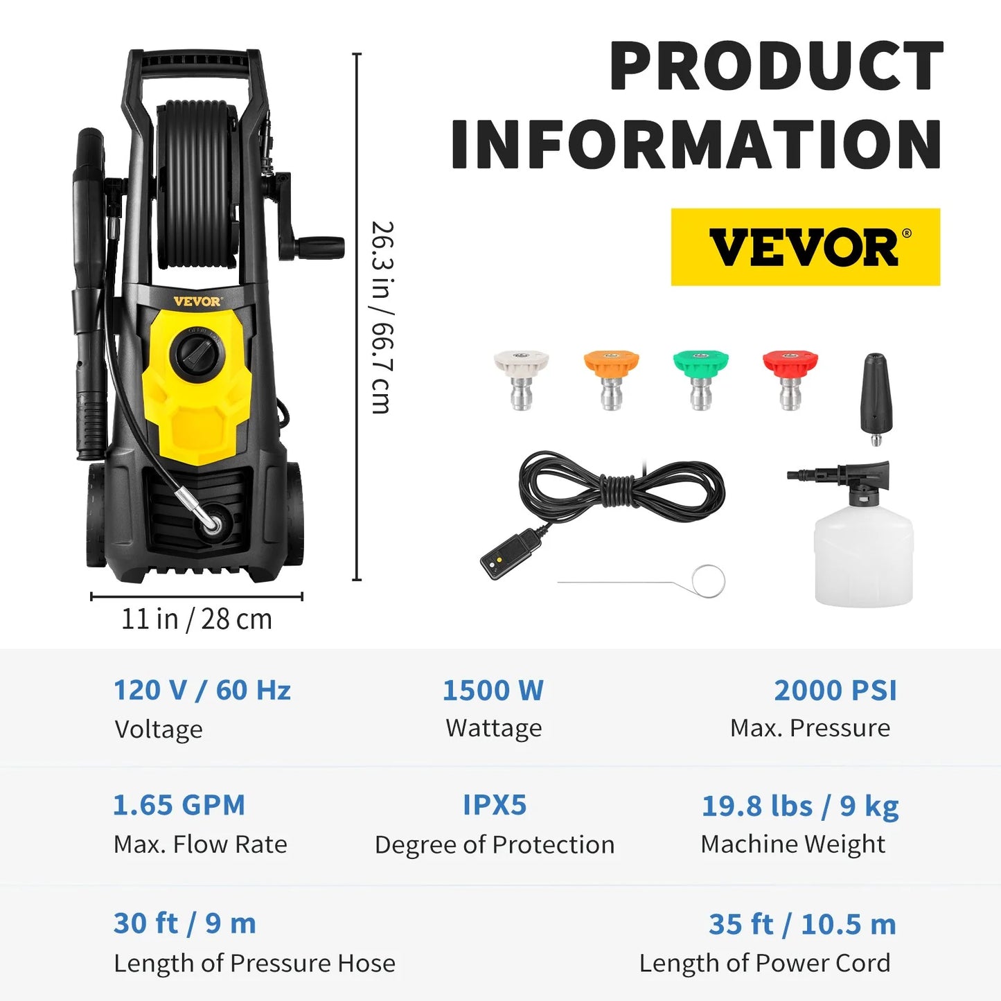 VEVOR 2000 PSI Pressure Washer - Ultimate Clean with Foam Cannon, 30 Ft Hose, and 5 Nozzle Variants for All Messy Adventures! ETL Approved for Serious Cleaners!