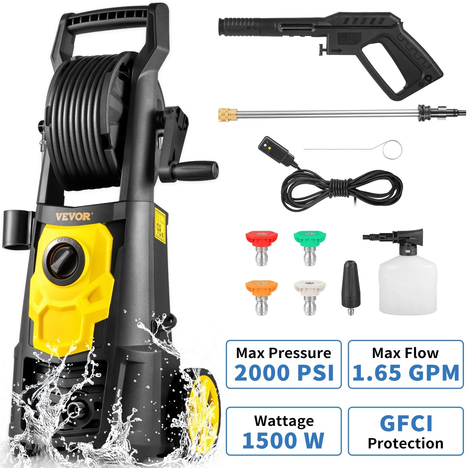 VEVOR 2000 PSI Pressure Washer - Ultimate Clean with Foam Cannon, 30 Ft Hose, and 5 Nozzle Variants for All Messy Adventures! ETL Approved for Serious Cleaners!