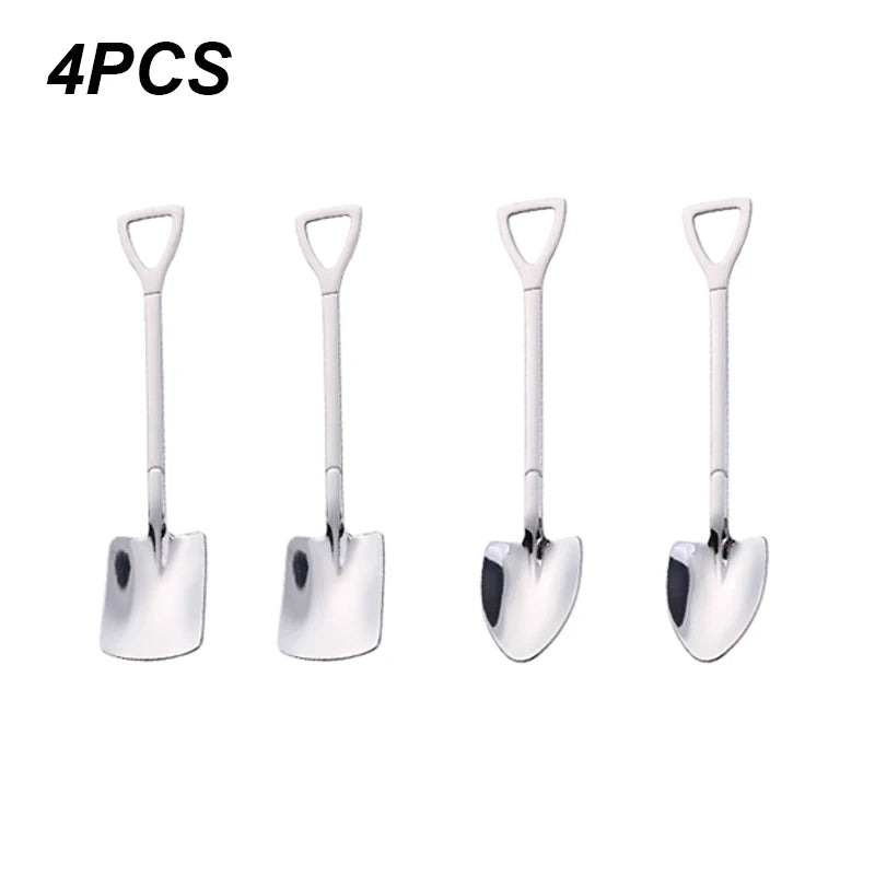 Stainless Steel Creative Shovel Shape Coffee & Tea Spoons Set - 4/8PCS Ice Cream Scoop Kitchen Accessories