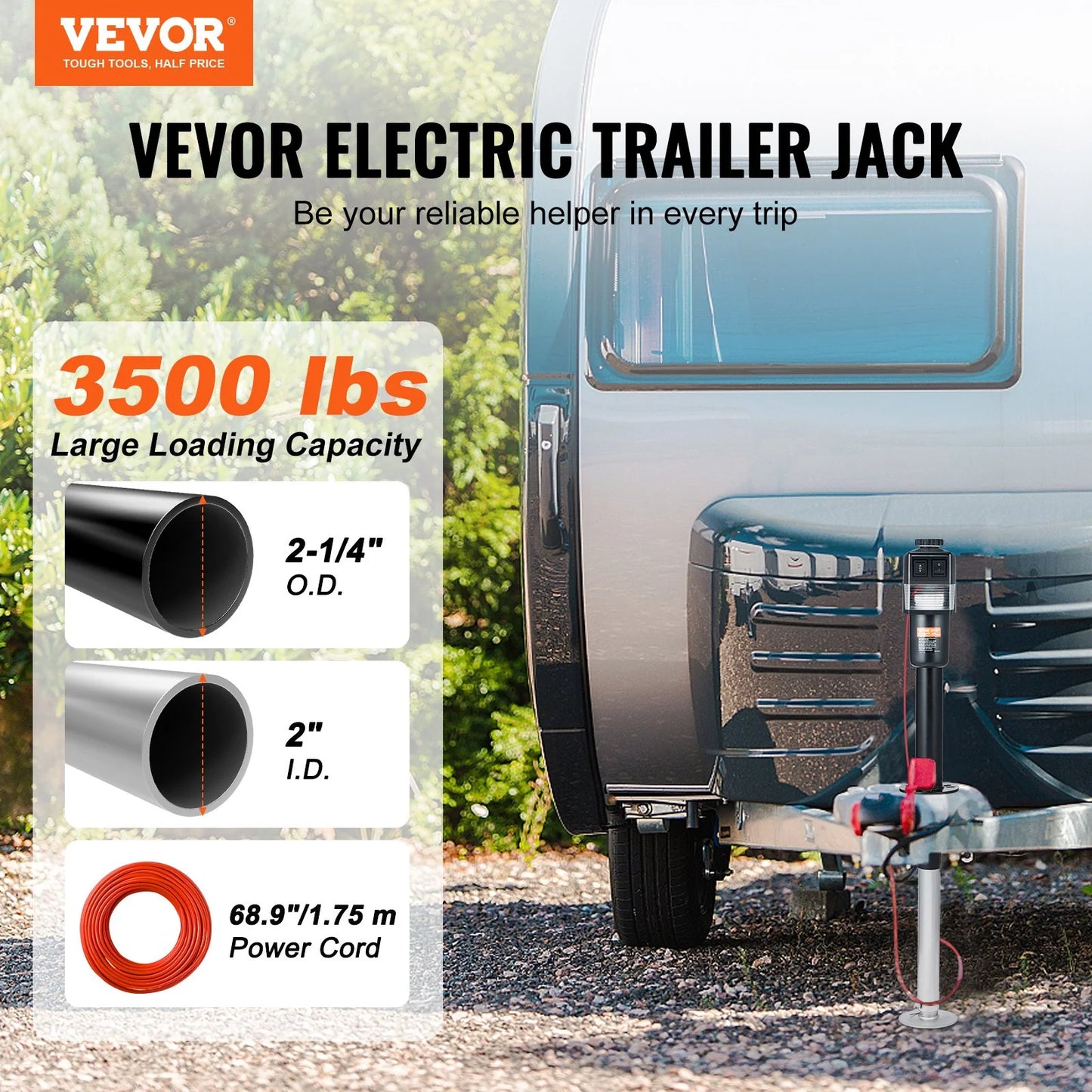 VEVOR Electric Trailer Jack - Powerful 3500 lbs Lift for RVs, Horses, and Family Adventures!